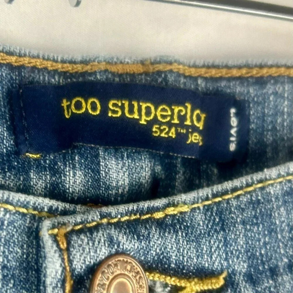 Levi's Y2K 524 Too Superlow Jeans Juniors 11 Blue Skinny Distressed Low Rise - Picture 8 of 9